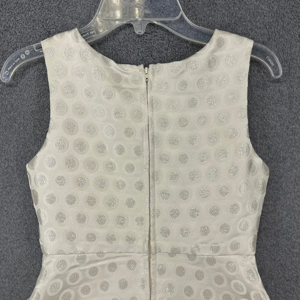 Justice Party Dress Girls 8 Cream Silver Metallic Polka Dot Sequin Embellished