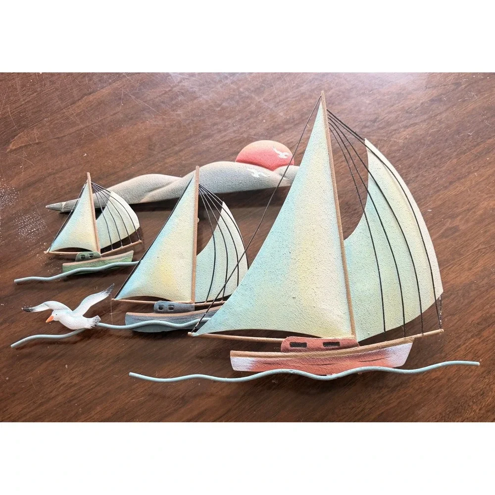 Vintage Metal Sailboat Wall Art Coastal Nautical Beach Decor Sailing Wall Hang