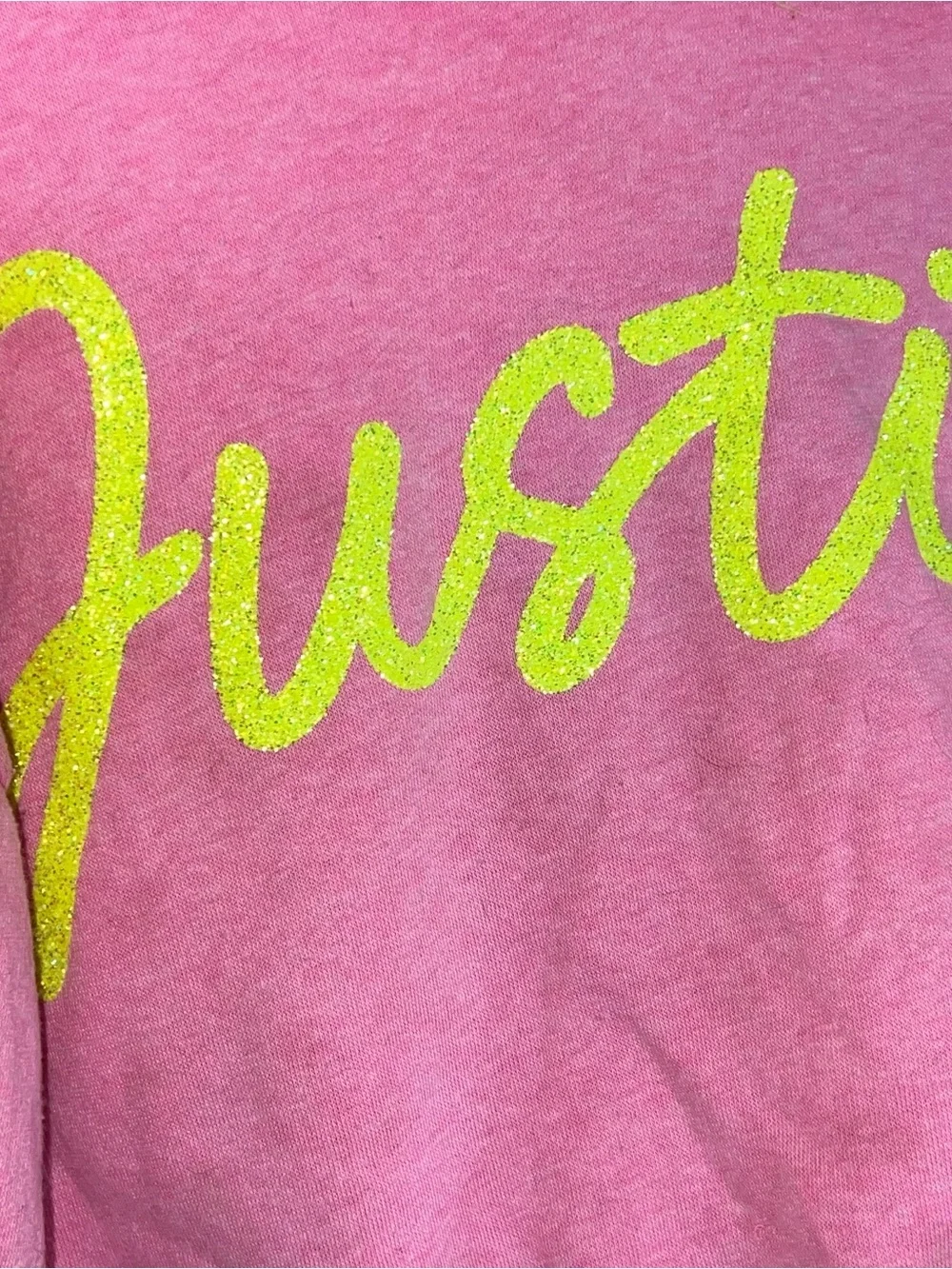 Justice Pink Hoodie with Neon Yellow Logo