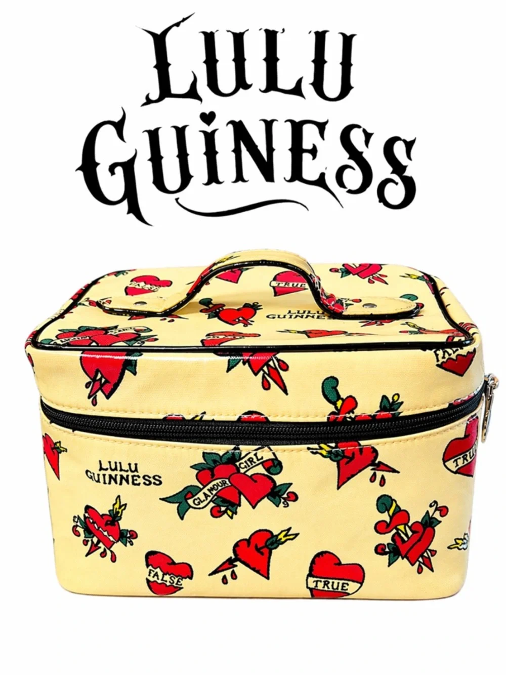 🇬🇧Lulu Guiness Rare Toiletry 2 Piece Set Train Case and Makeup Bag Tattoo Print
