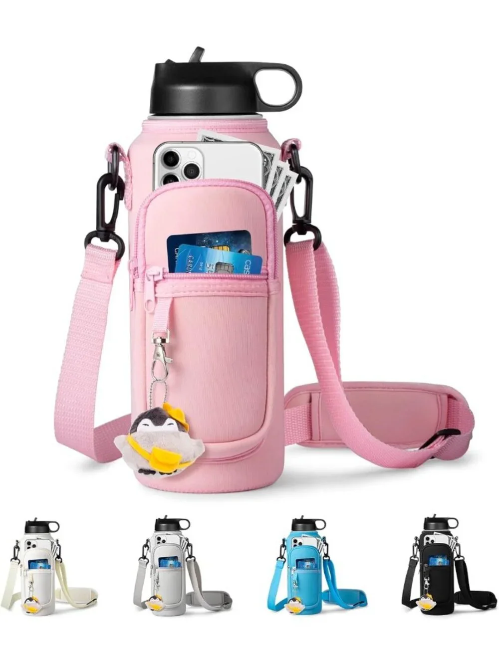 Water Bottle Holder with Strap for 32oz 40oz Hydroflask, Sling Bag with Phone