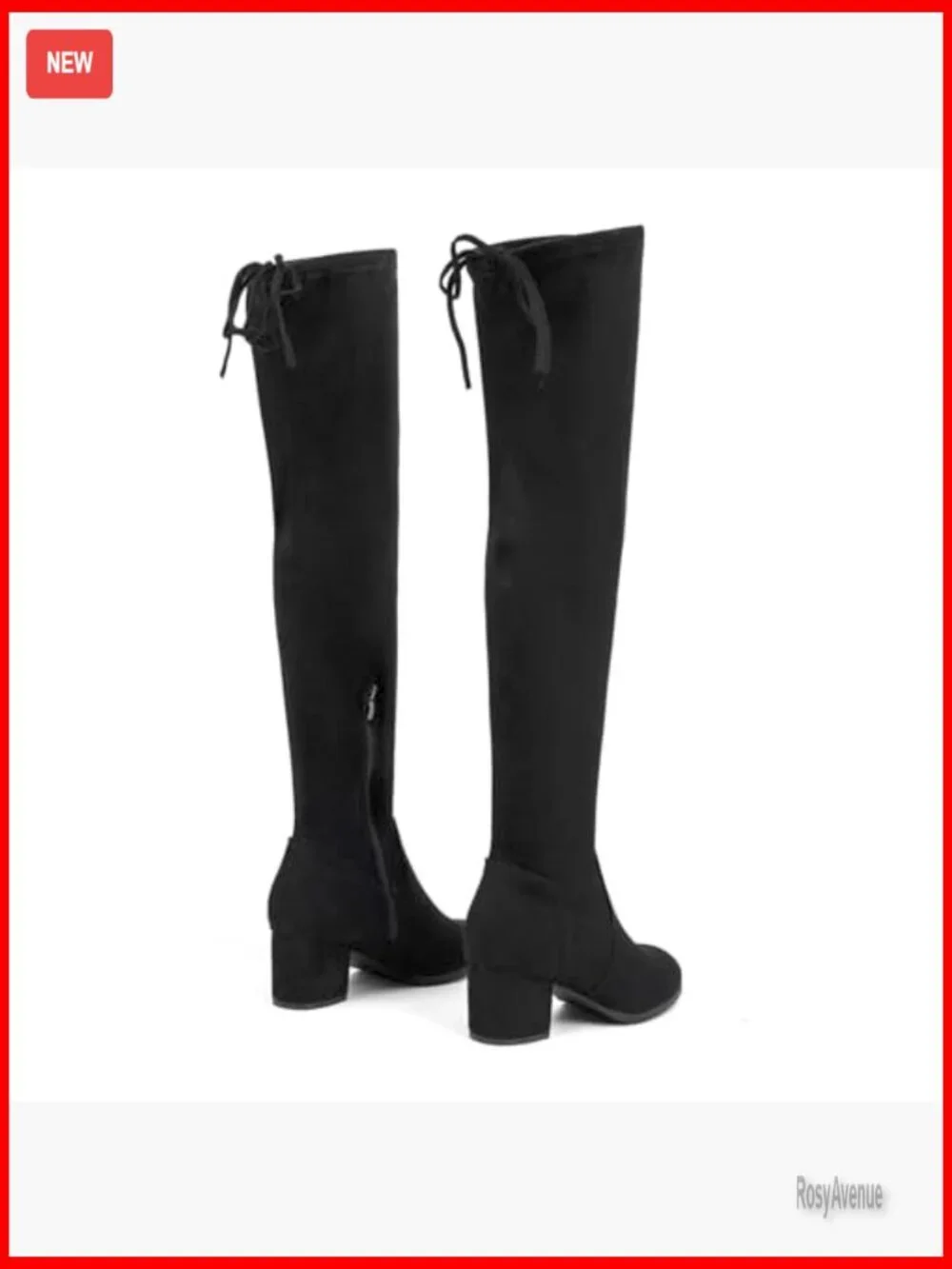Over the Knee Boots with Chunky Heel, Zipper Closure, Faux Suede