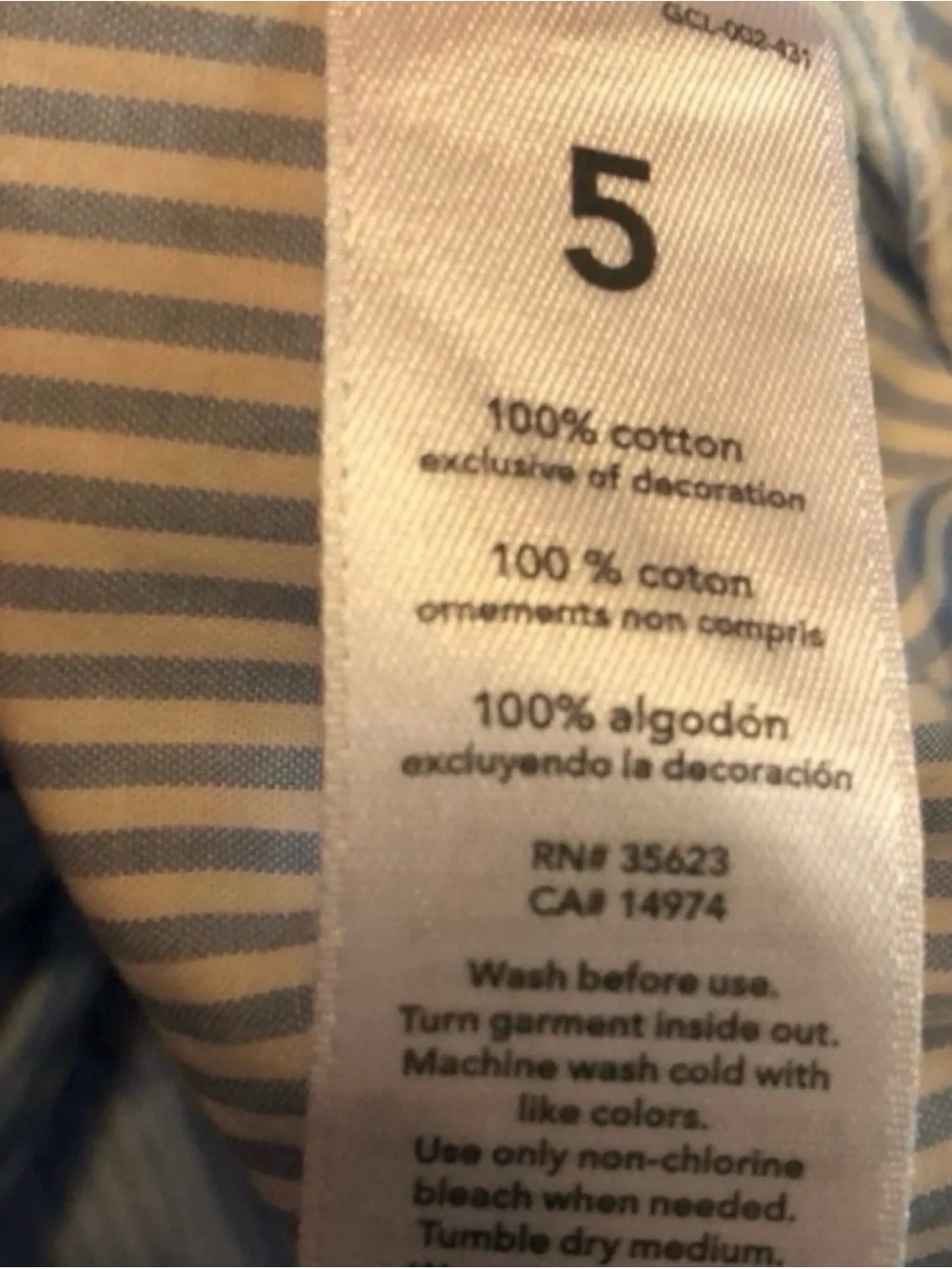 Carter’s Shirt Girls Kids Light Blue Stripe Roll Sleeve Casual Blouse Top Sz 5
