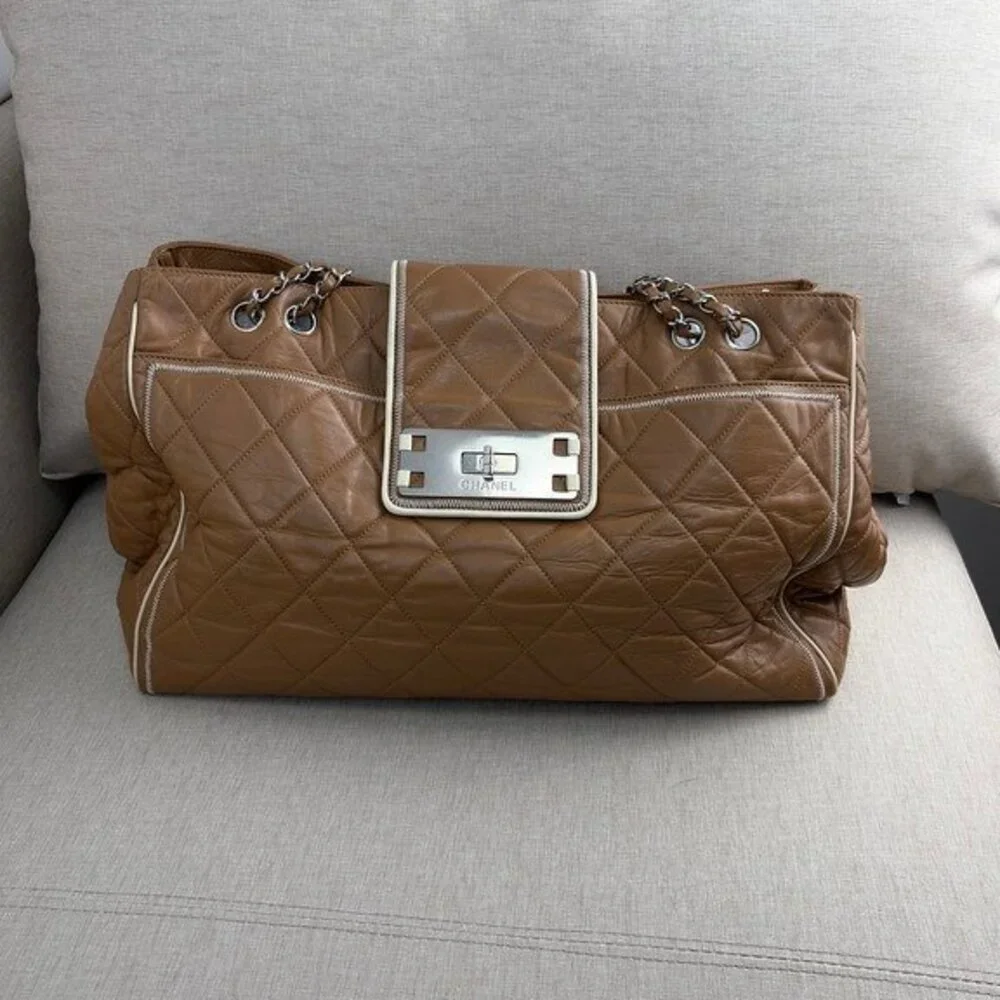 CHANEL Camel Aged Calfskin Reissue Shopping Tote Large SHW
