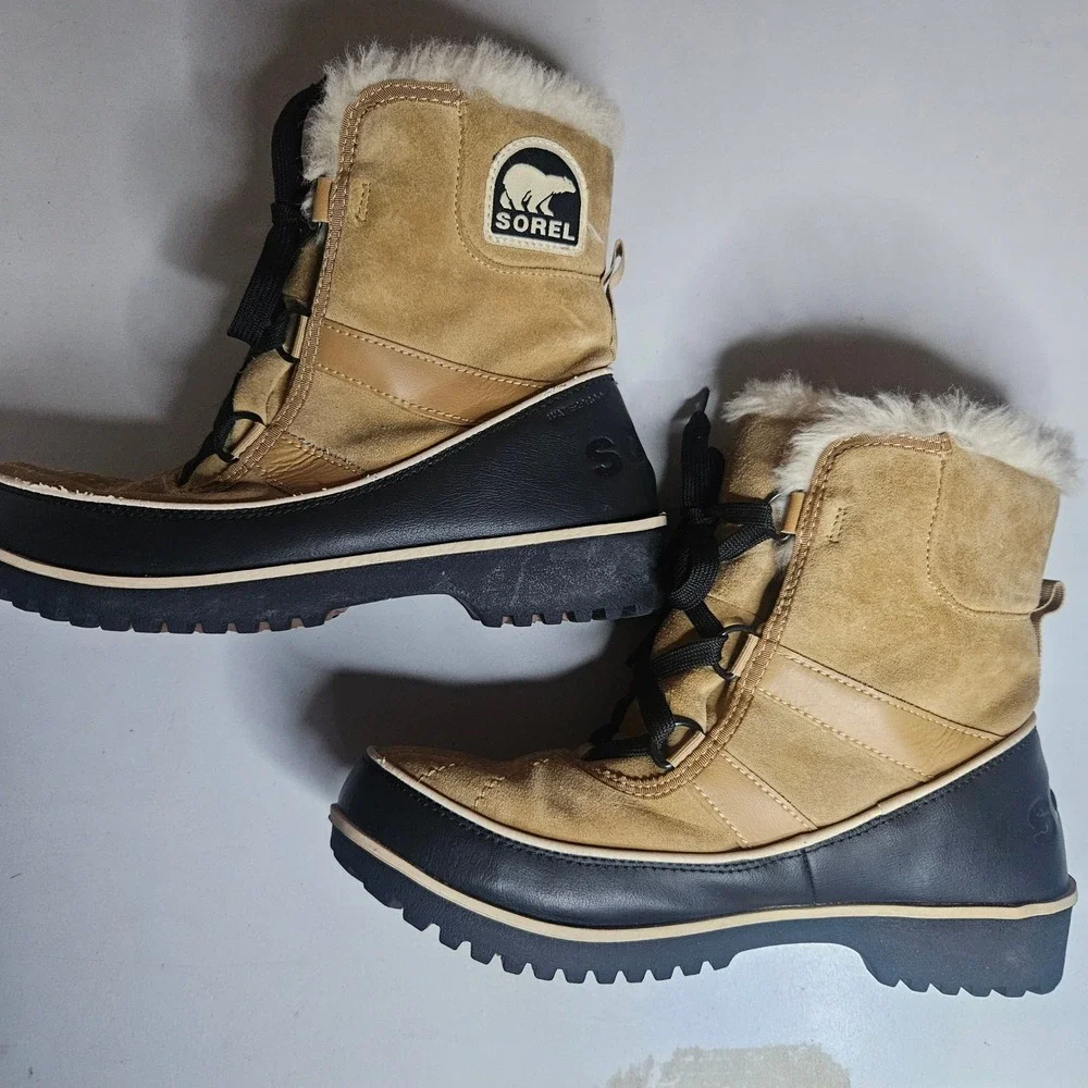 Sorel Tivoli II Tan Black Faux Fur Waterproof Winter Boots NL2089-373 Womens 9