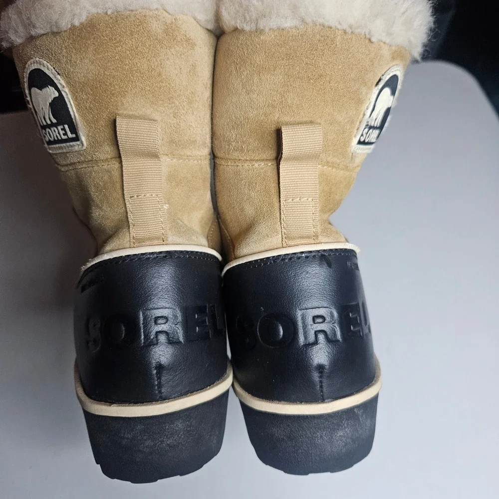 Sorel Tivoli II Tan Black Faux Fur Waterproof Winter Boots NL2089-373 Womens 9