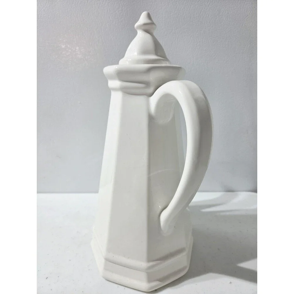 MCM Rare Pfaltzgraff Heritage White Tall Coffee Tea Pot With Lid 13.5” Tall READ