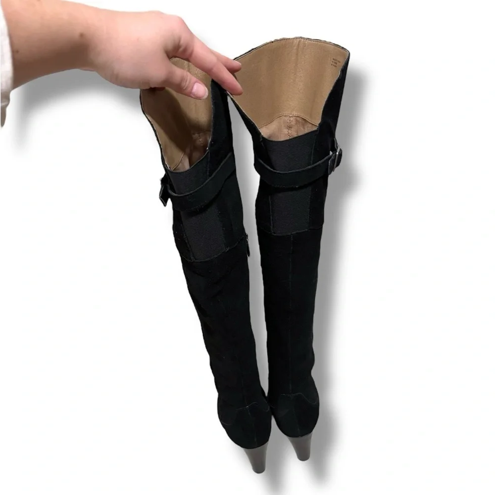 Adrienne Vittadini Tarik Black Suede Leather Over the Knee Fall Boots Size 6.5