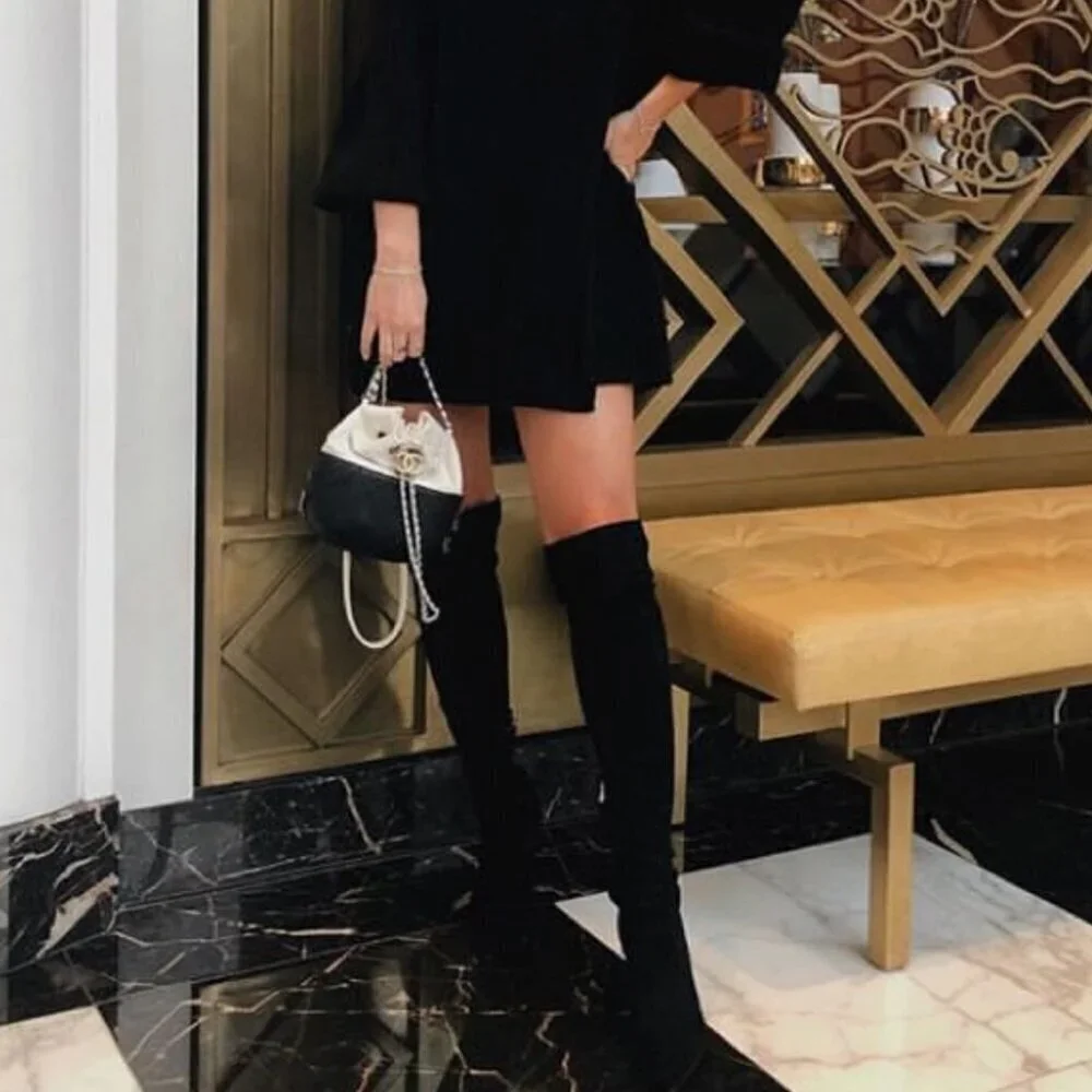 Adrienne Vittadini Tarik Black Suede Leather Over the Knee Fall Boots Size 6.5