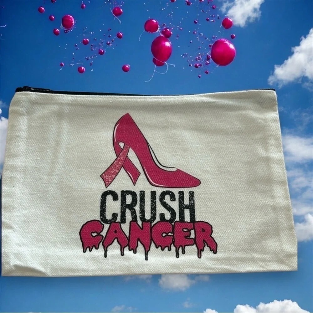 Breast Cancer Awareness Canvas Makeup Bags CRUSH CANCER / NEW