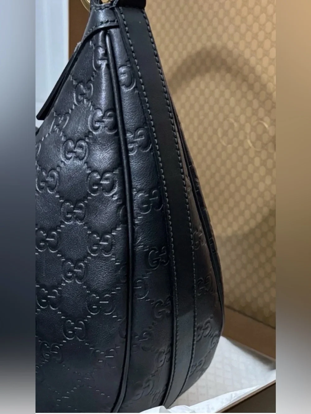 Gucci Guccisima Hobo Bag Black Leather with Silver & Gold hardware. COA Included