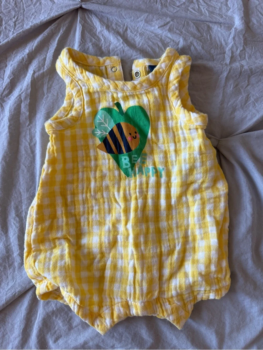 Old Navy Bee Happy Yellow Gingham Baby Romper