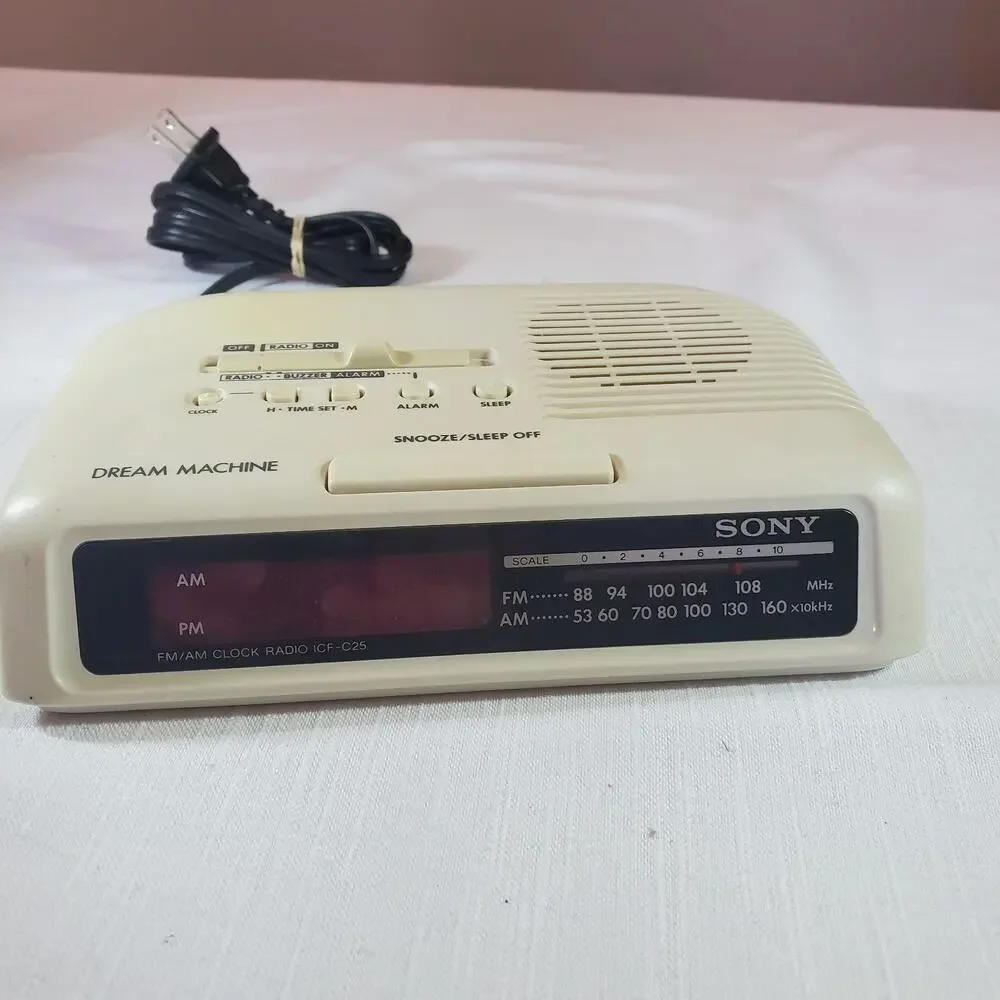 Vintage Sony Dream Machine AM/FM Clock Radio ICF-C25 Retro Cream White Tested