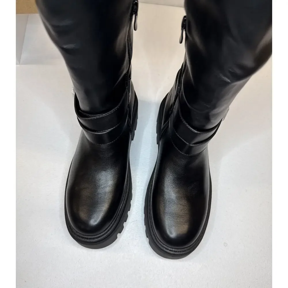 Cellenz Women’s Knee High Boots: 2.6 Inch Platform Round Toe Boot Black Size 8