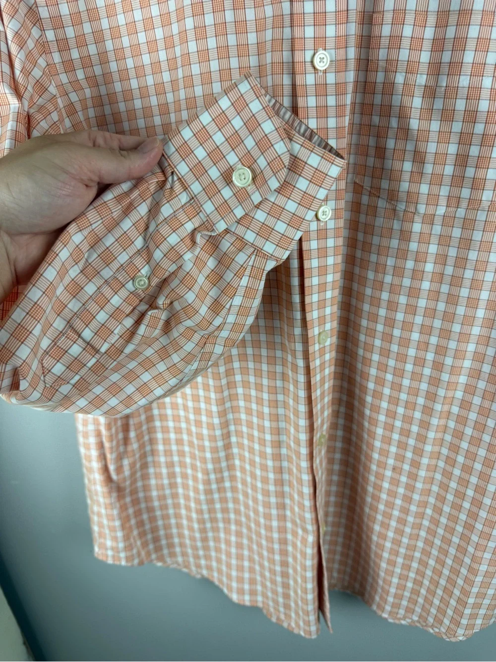 Banana Republic Men’s Orange White Plaid Long Sleeve Button Up Shirt SZ L Preppy