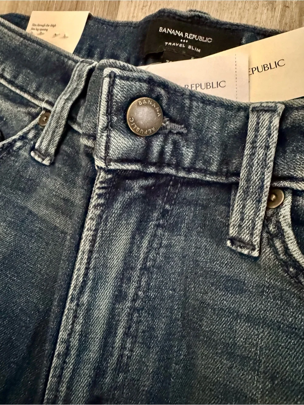 Banana Republic Premium Slim Fit Jeans Mens Size 33 X 32 Travel Blue Stretch NEW