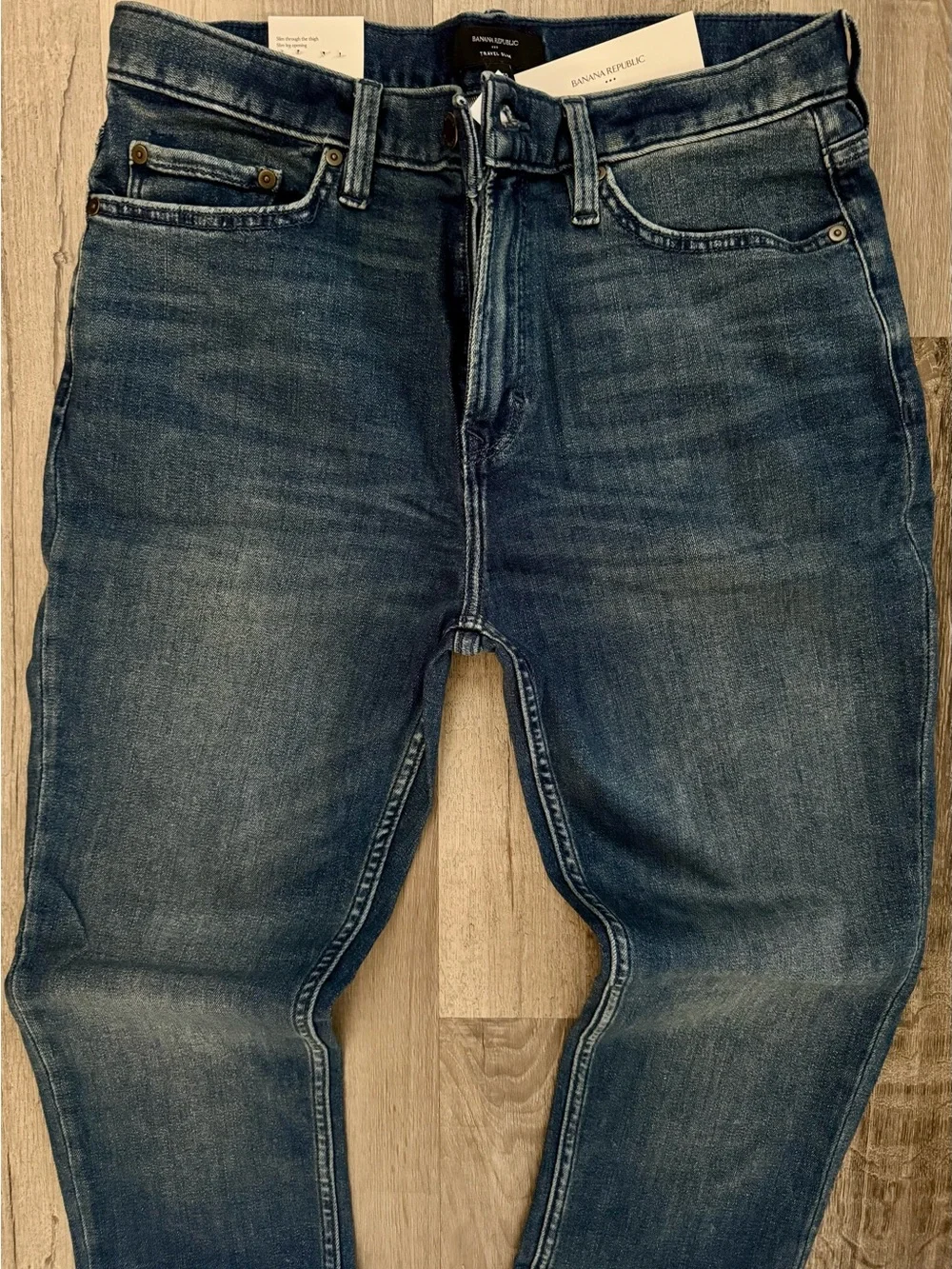 Banana Republic Premium Slim Fit Jeans Mens Size 33 X 32 Travel Blue Stretch NEW