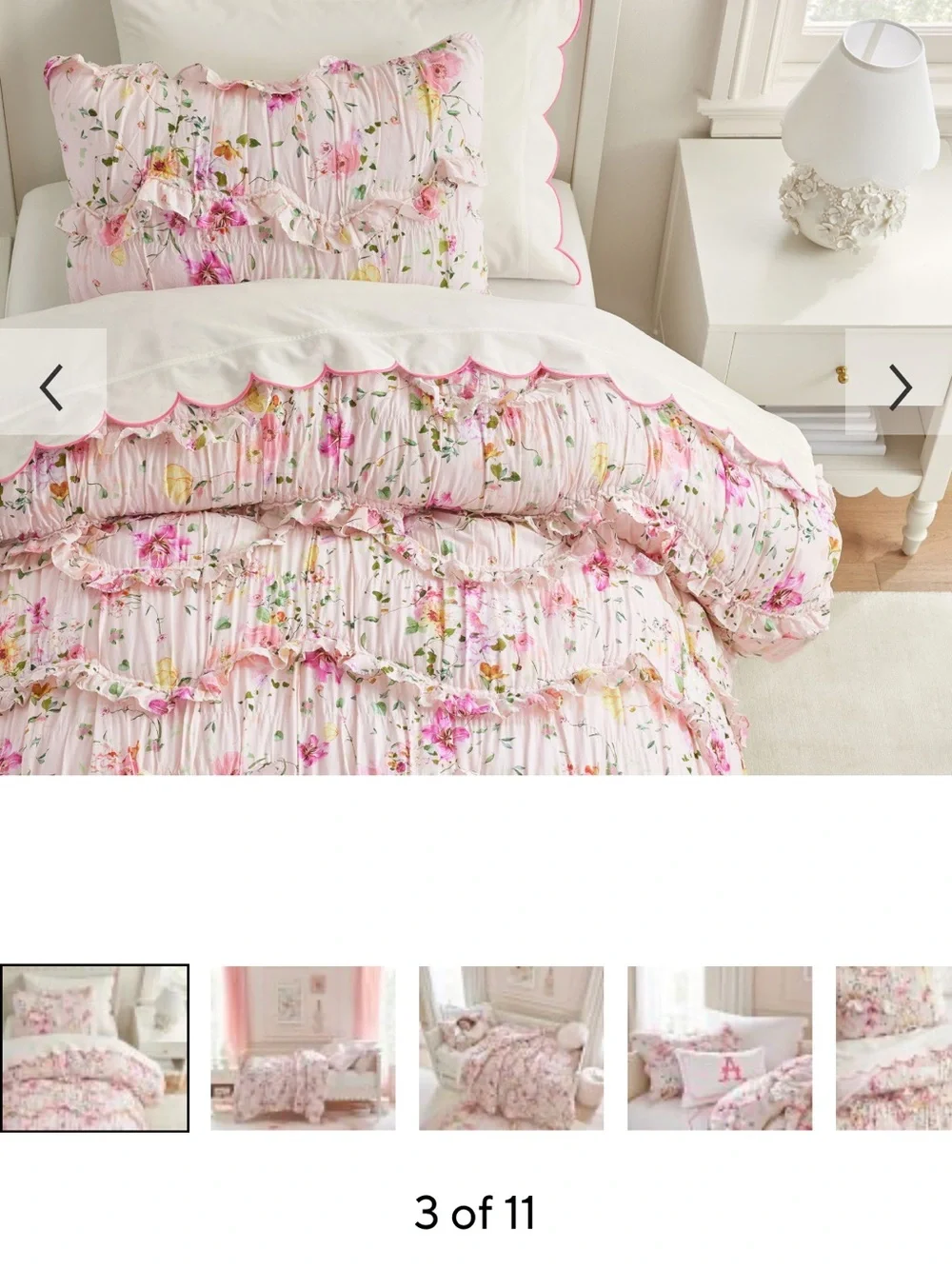 Monique Ihuillier Jolie Floral Ruffle Comforter in Light Pink
