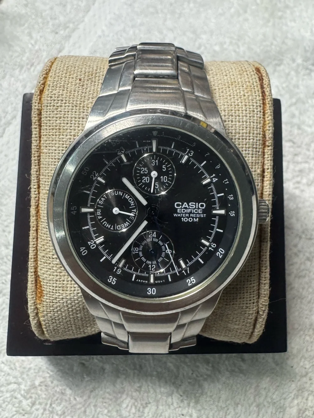 Casio Silver Stainless Steel Watch with Black Dial