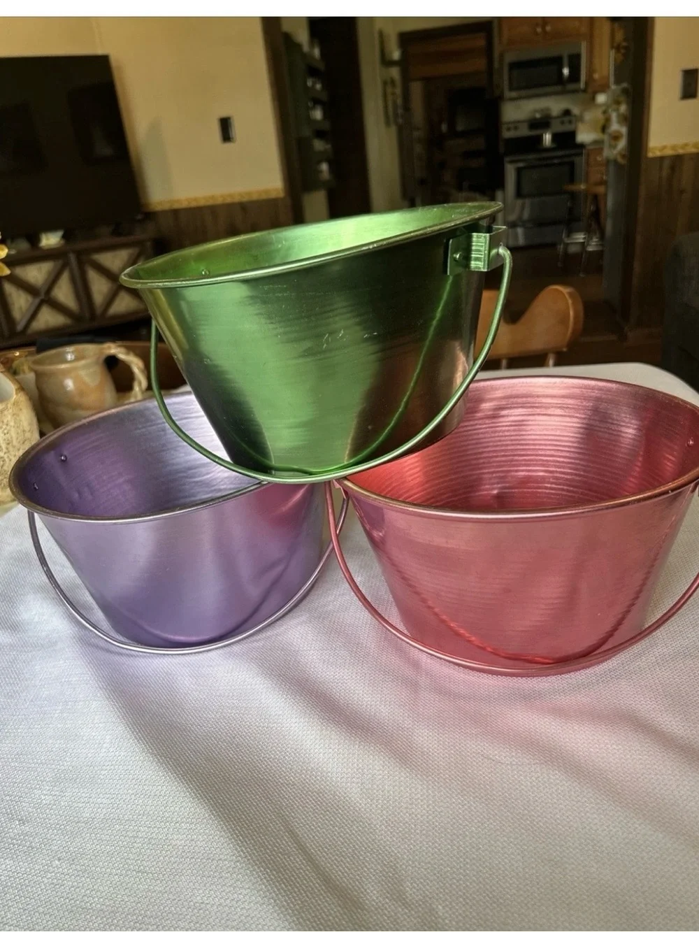 MCM atomic era anodized aluminum buckets with handles set of 3