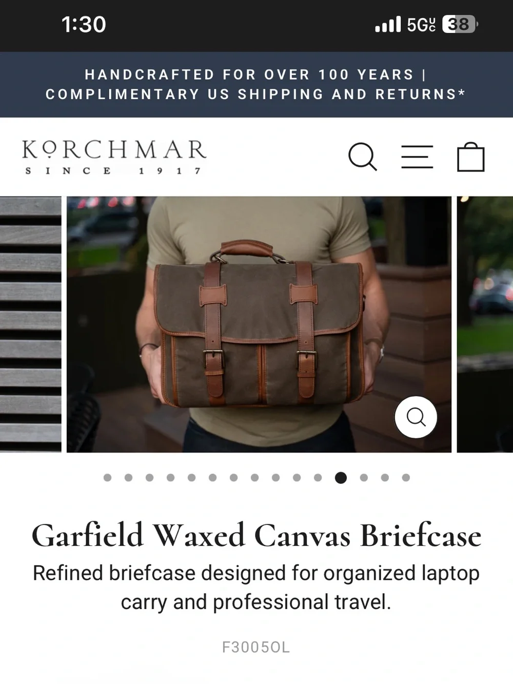 Korchmar “ Garfield” waxed canvas briefcase.