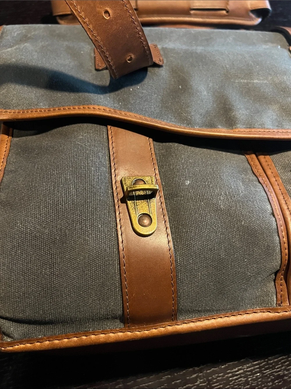 Korchmar “ Garfield” waxed canvas briefcase.