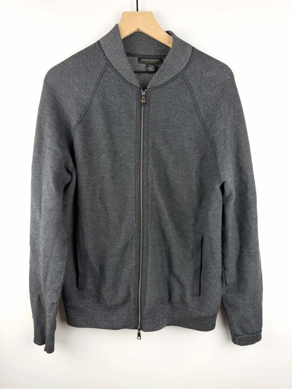 Banana Republic Men’s 100% Subpima Cotton Grey Zip Up Bomber Sweater Jacket M