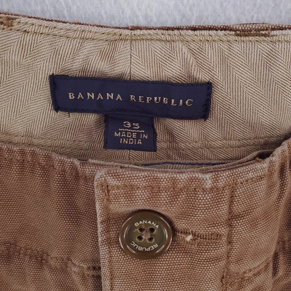 Banana Republic Shorts Mens 35 Brown Chino Canvas Flat Front Back Flap Pockets