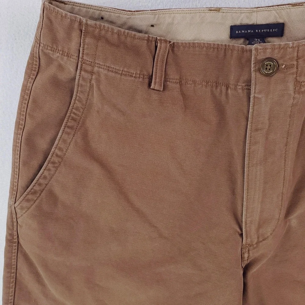 Banana Republic Shorts Mens 35 Brown Chino Canvas Flat Front Back Flap Pockets