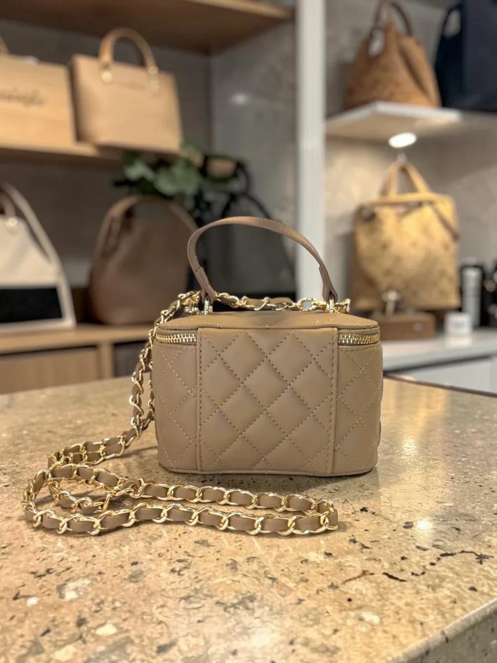 Quilted Taupe Shoulder or Cosmetic Bag by Valentino Orlandi  NWT FREE SHIPPING