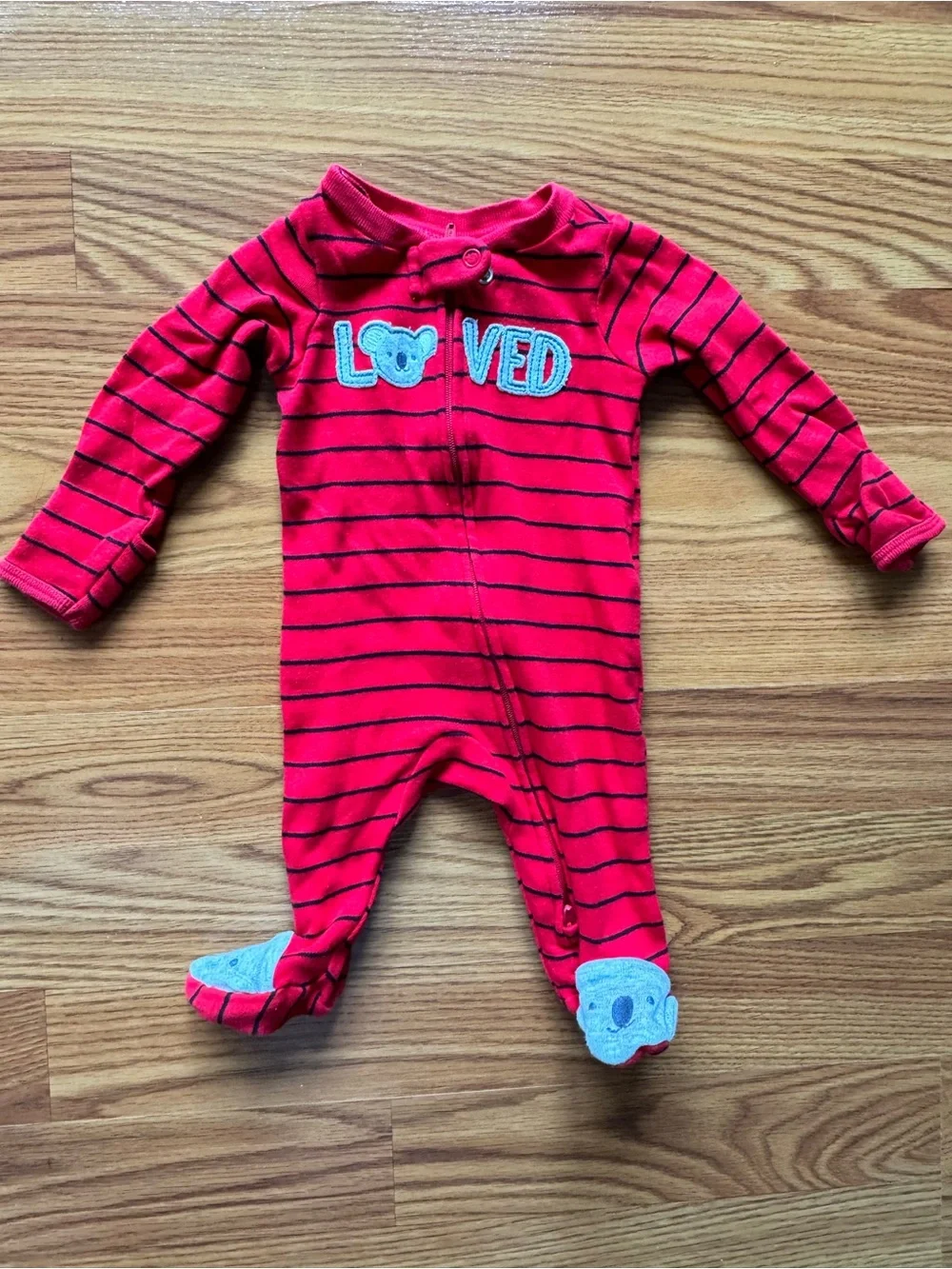Carter's Red Striped Footed One-Piece with 'LOVED' Applique