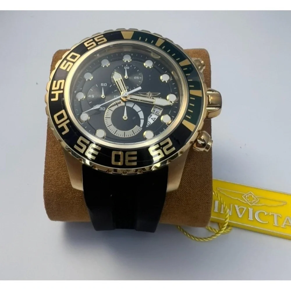#W032 Invicta Pro Diver 19245 Quartz Chronograph 51mm Black Gold Men's Watch