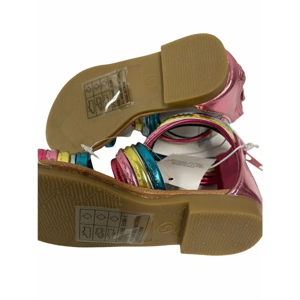 Rainbow Strappy Metallic‎ Sandals Back Zipper Closure Girls Size 5