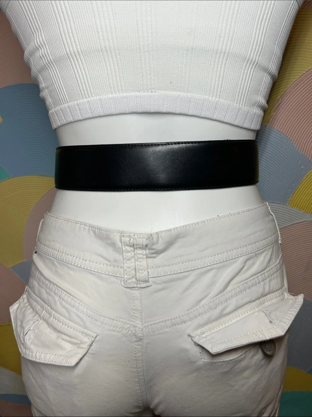 Vintage 1990s Black Leather Waist Belt with Gold Chain Accent Genuine Leather