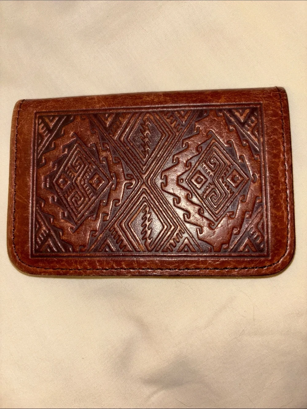 Hand-Tooled Leather Card & Key Sleeve - Brown