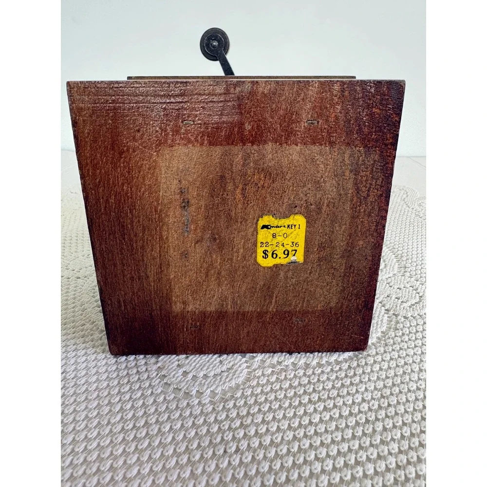 Vintage Manual Coffee Grinder Hand Crank Wood Base Metal Hopper Rustic Decor