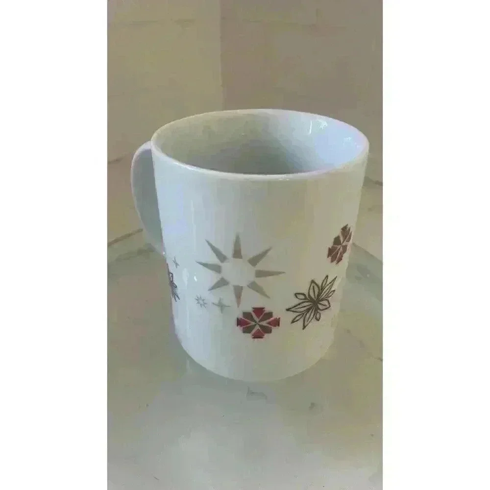 Starbucks Holiday Coffee Mug Cup 12 fl oz Red Gold Snowflake Star Christmas