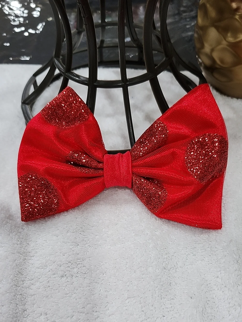 Red Glitter Polka Dot Bow Hair Clip