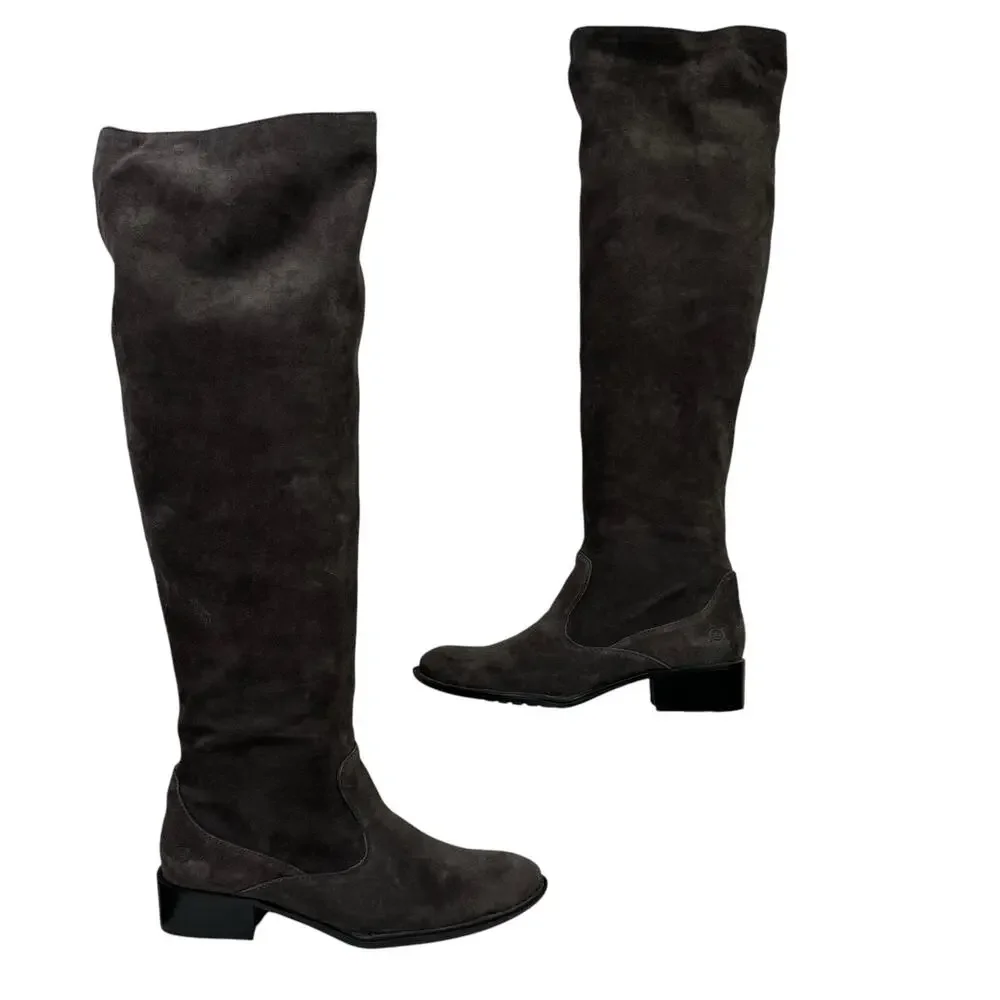Born Women's Over the Knee Boot Crown Cady 2 SZ 7.5 Grey Suede Relaxed Slouchy