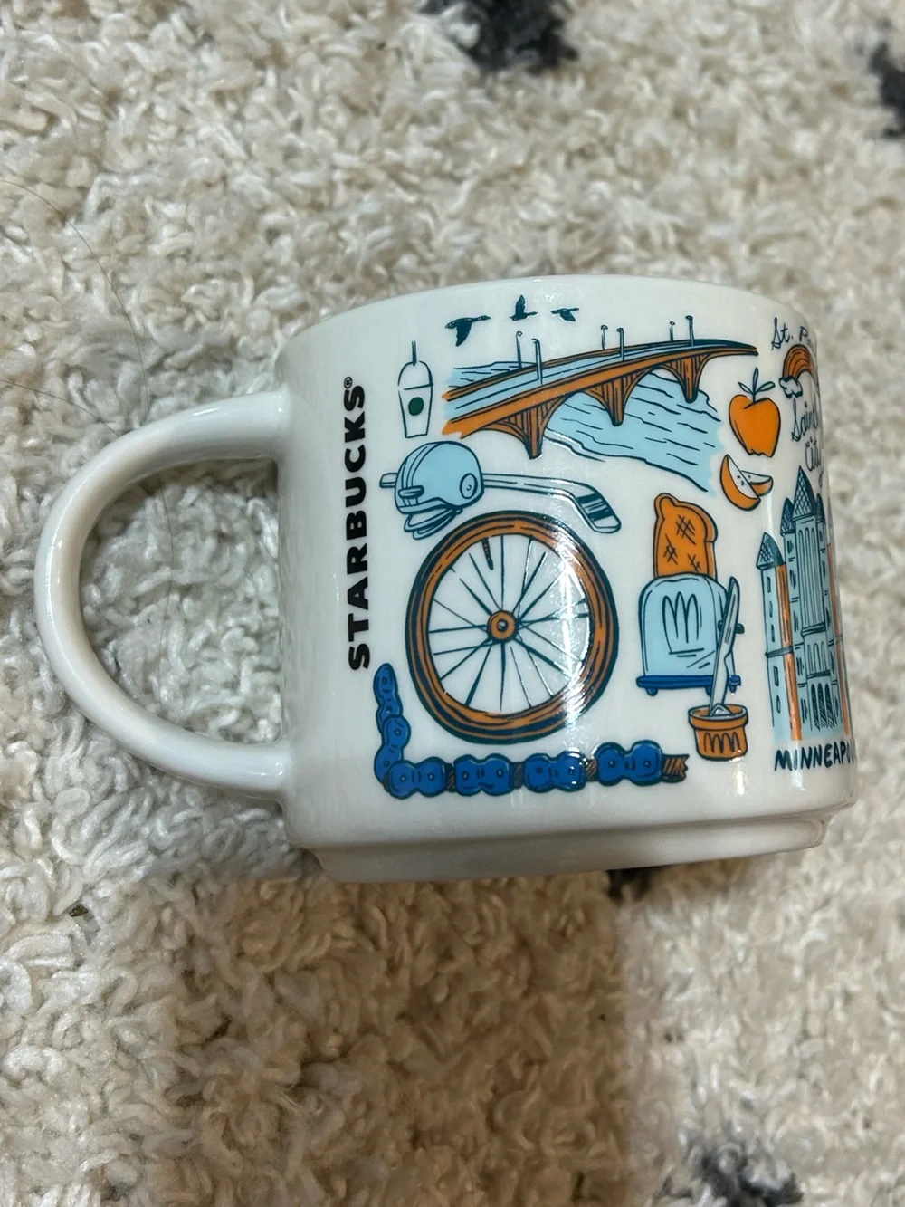Starbucks Twin Cities Ceramic Mug in White, Blue, Orange