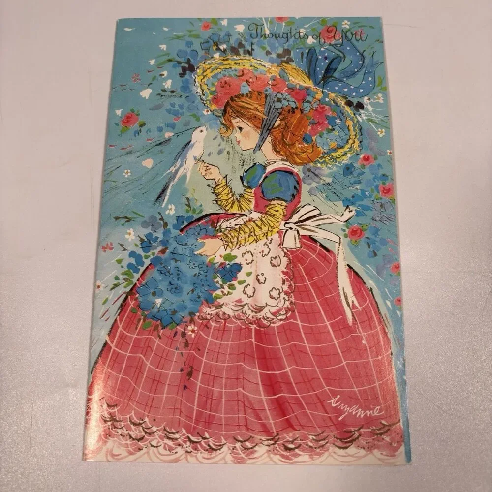 Vintage Girl Dress Fashion Greeting Card Bird Handwritten Letters Lot Wall Decor