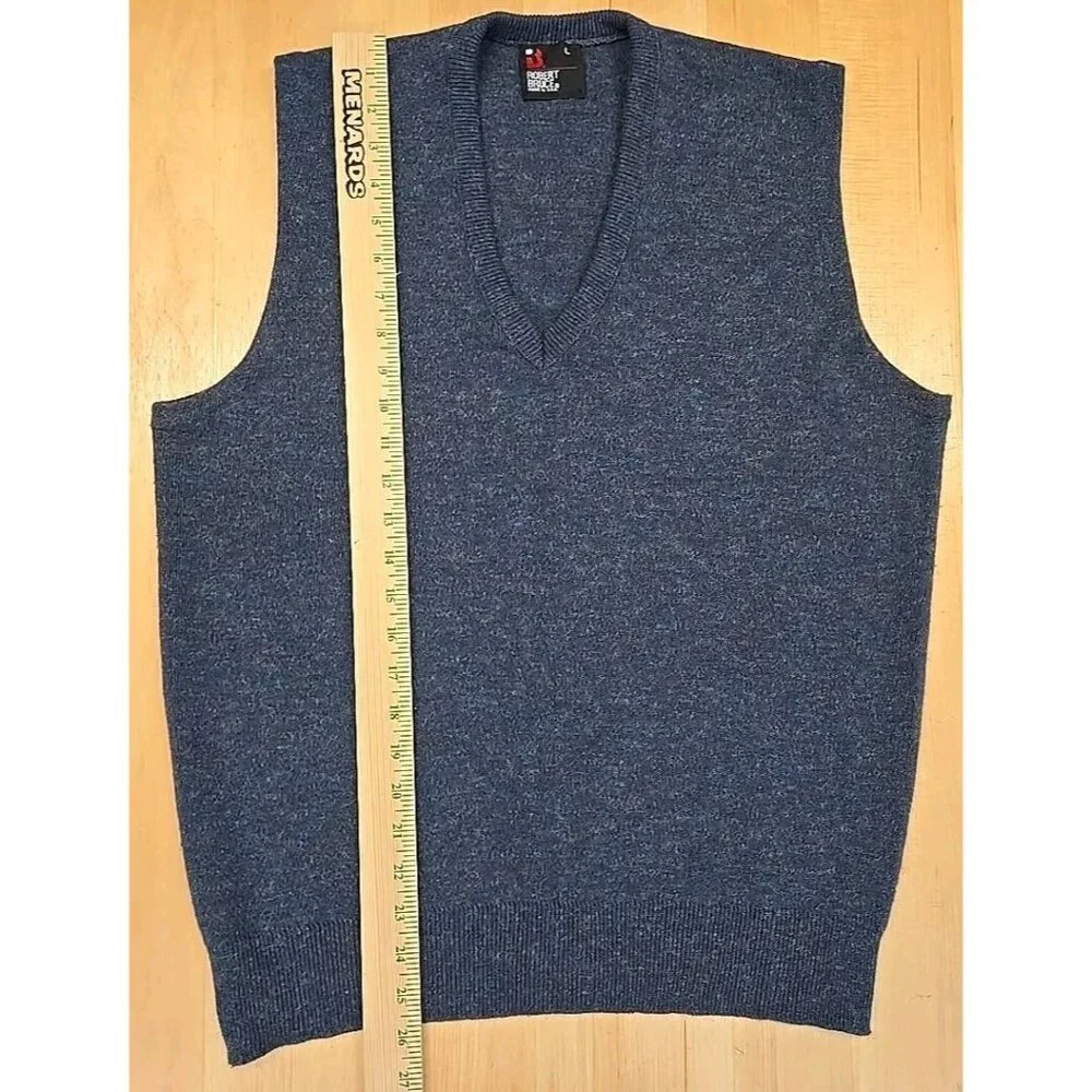 Vintage Robert Bruce Sweater Vest Large Blue V-Neck Pullover Union Made in USA