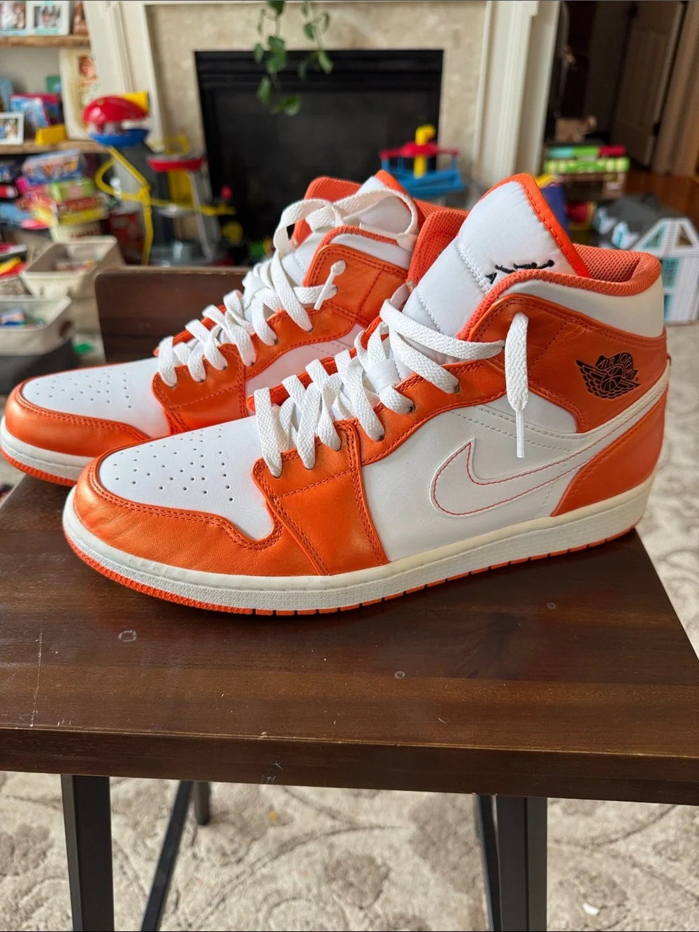 Air Jordan 1 Mid-Style Metallic Orange Sneakers