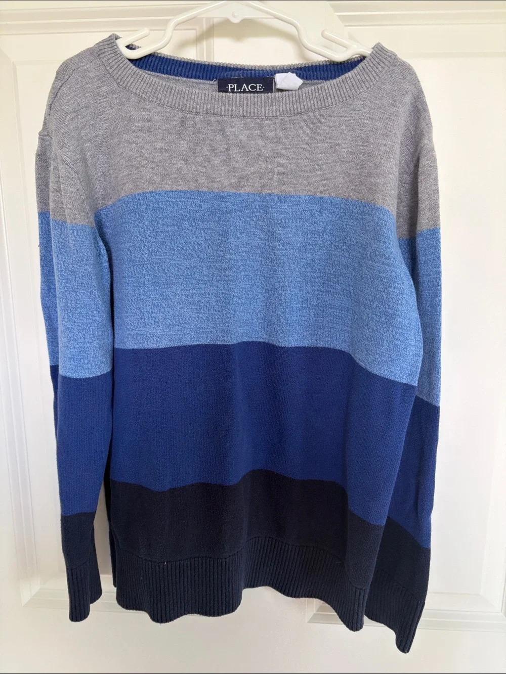 The Children's Place Gray, Light Blue & Navy Striped Crewneck Sweater