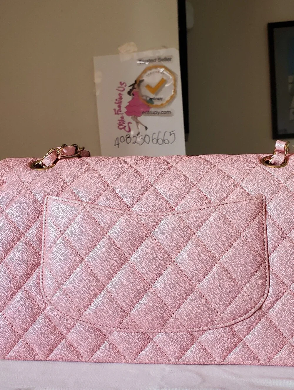 Chanel Classic Iridescent Pink Caviar Medium Gold Hw Bag