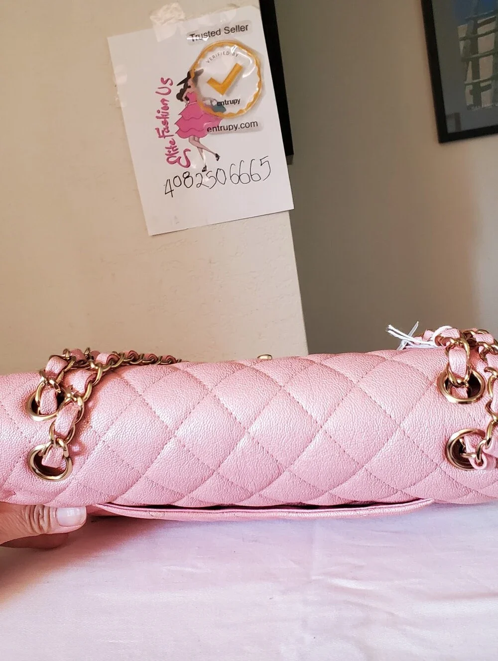 Chanel Classic Iridescent Pink Caviar Medium Gold Hw Bag