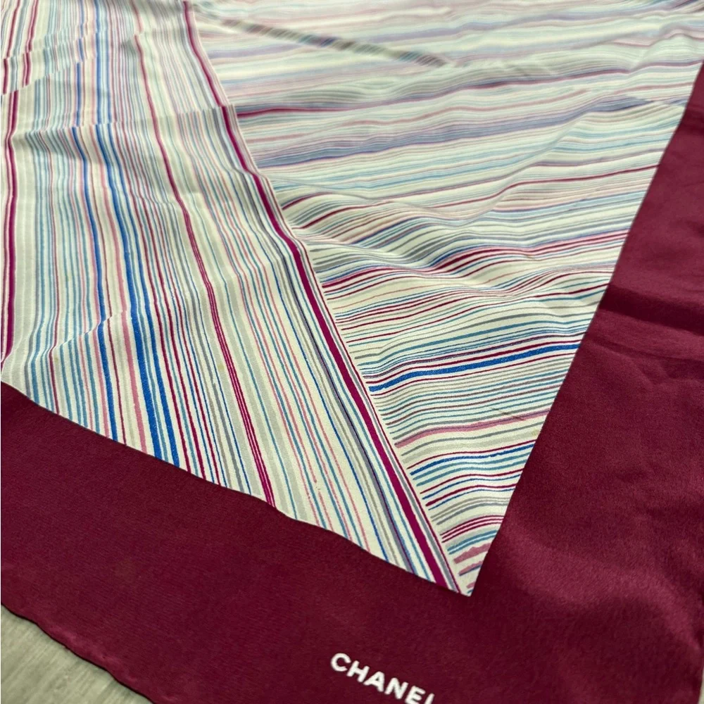 Rare Chanel Burgundy Striped Scarf
