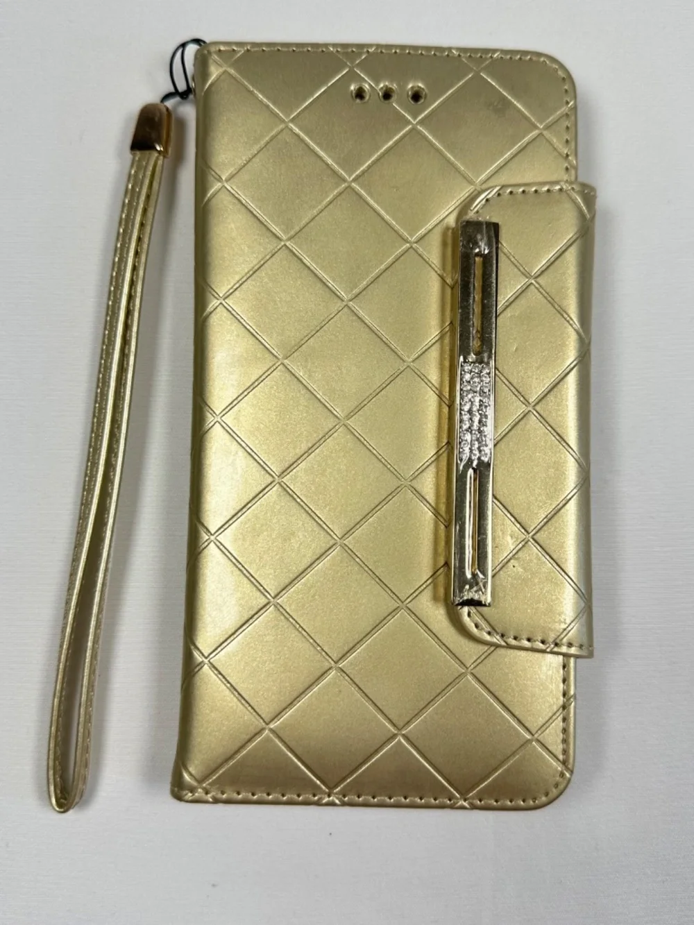 Gold Colored Cell Phone Case Wristlet Credit Card slot Jeweled Cover w/Screen