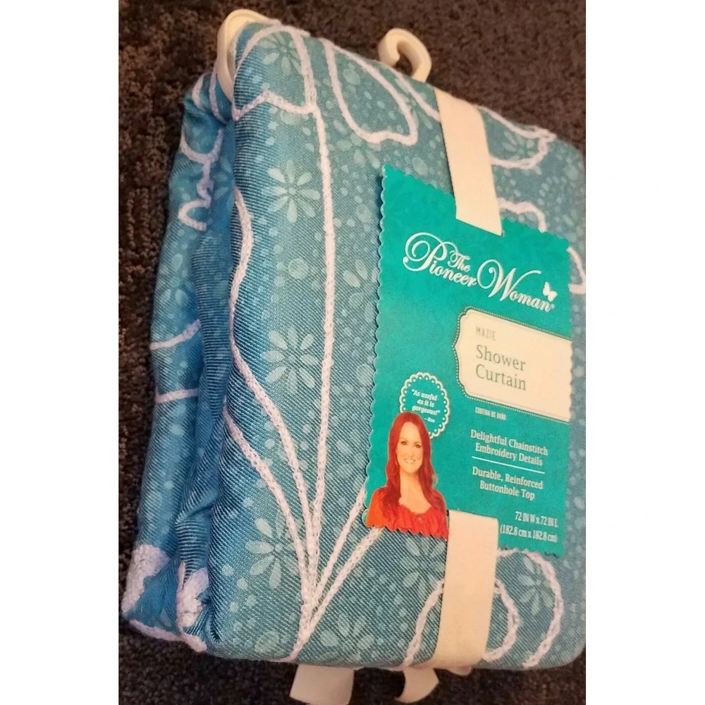 Pioneer Woman Mazie Fabric Shower Curtain Floral‎ Chainstitch Embroidered NEW