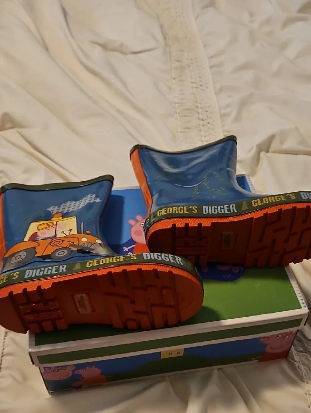 George Blue Kids Digger Rain Boot with Orange Trim
